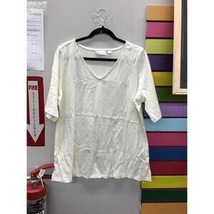 Belle Kim gravel jersey elbow sleeve vneck top large natural new qvc